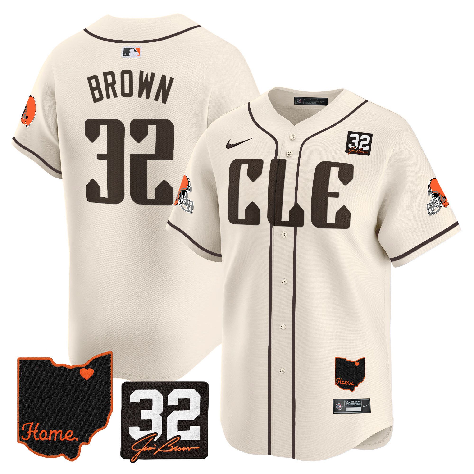 Men Cleveland Browns #32 Brown Cream Home Patch Vapor Premier Limited 2024 Nike NFL Jersey